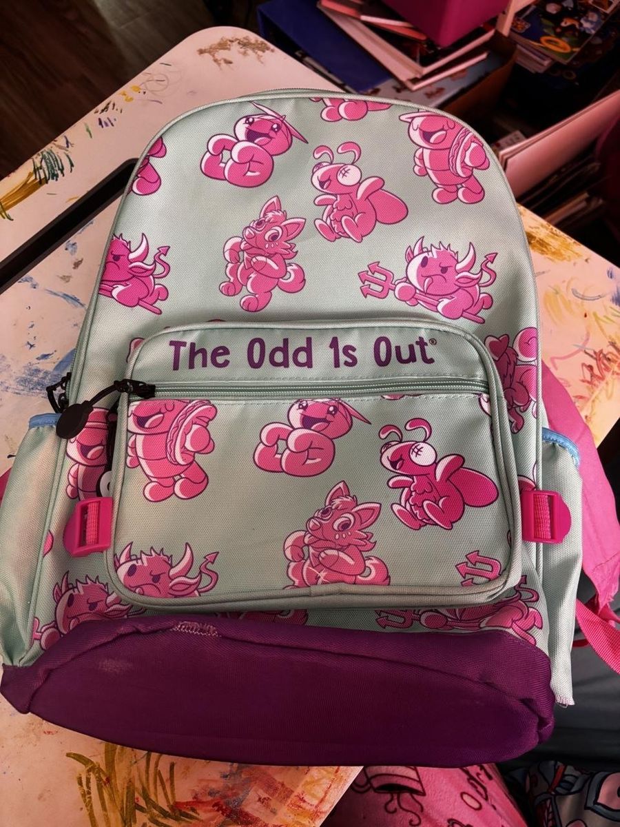 TheOdd1sOut Green & Pink Backpack with Side Pockets & Front Zipper Pouch