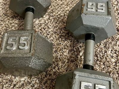 Pair of 55-pound steel hex dumbbells
