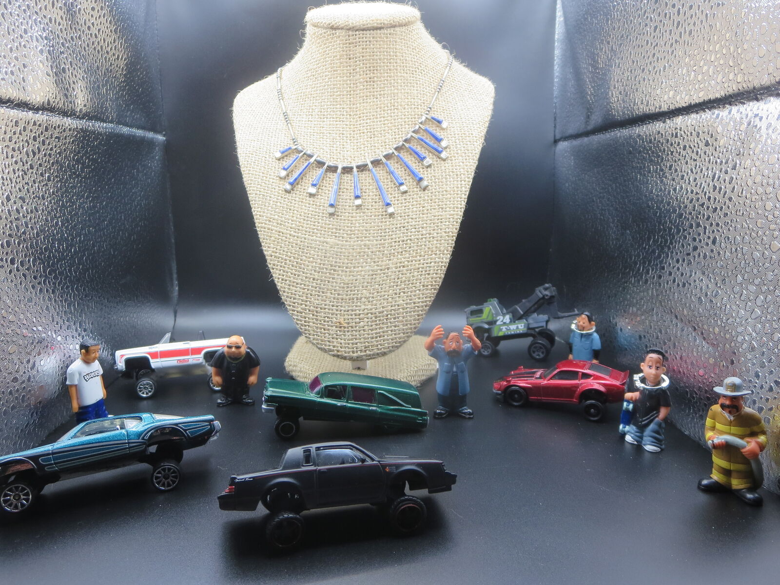 Vintage Hand made sterling silver Lapis waterfall necklace 18"