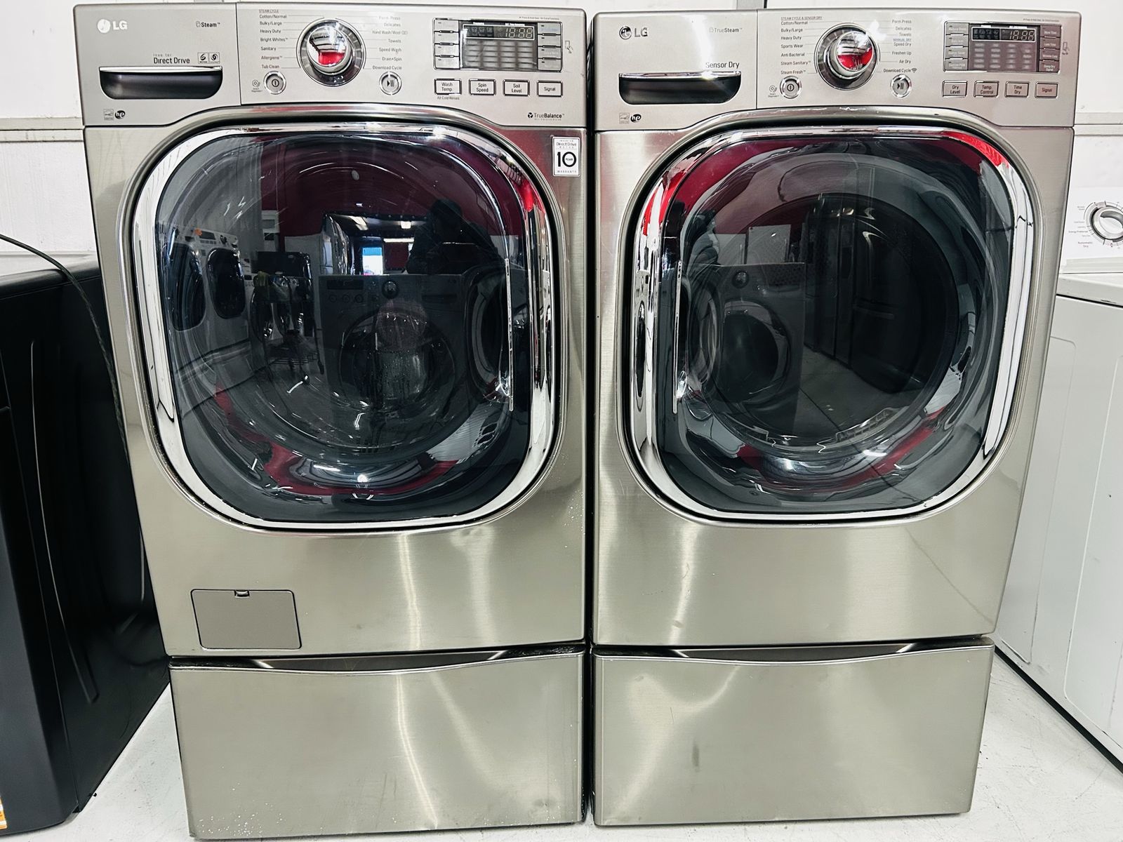 Lg True Steam Electric Front Load Set With Pedestals