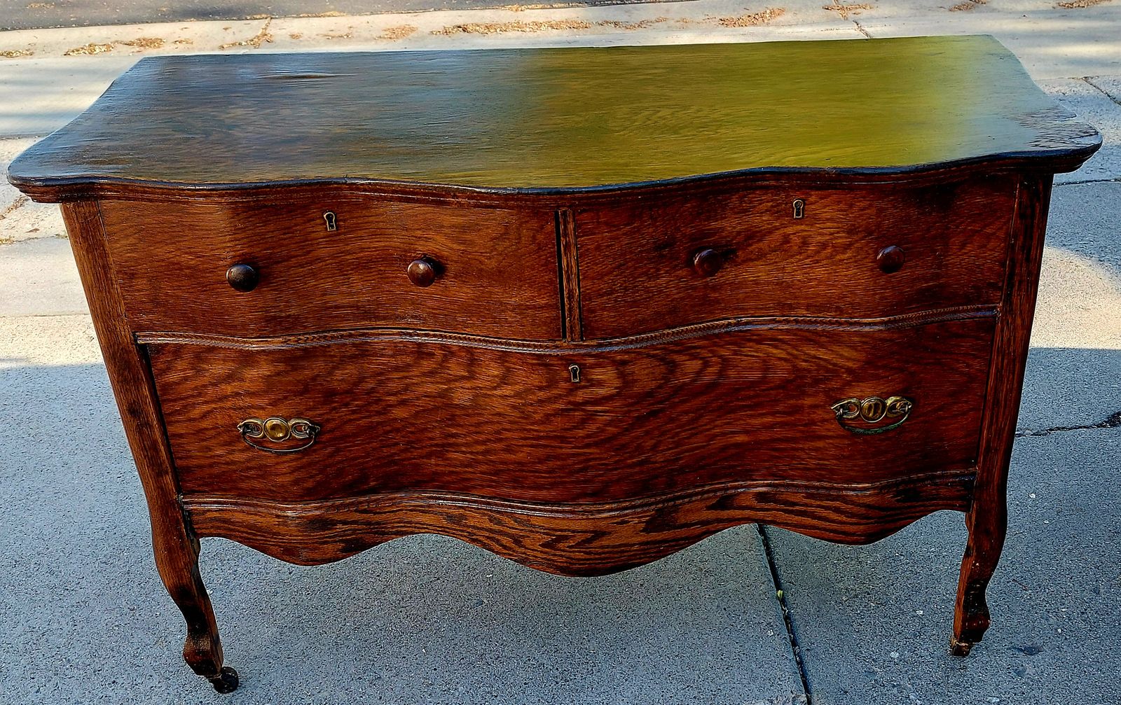 Antique Oak Lowboy Dresser 3 Drawer