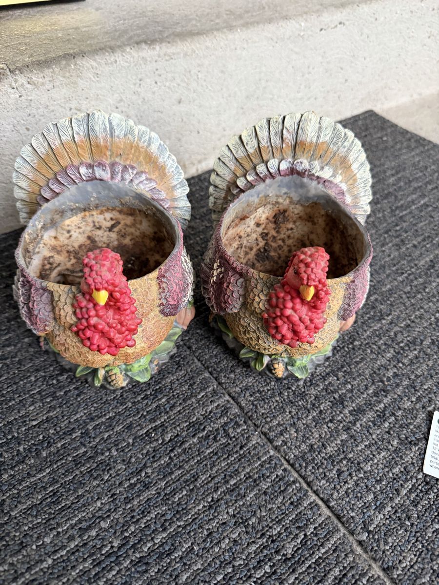 Set of 2 Thanksgiving Turkey Planters Fall Holiday Decor