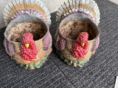 Set of 2 Thanksgiving Turkey Planters Fall Holiday Decor