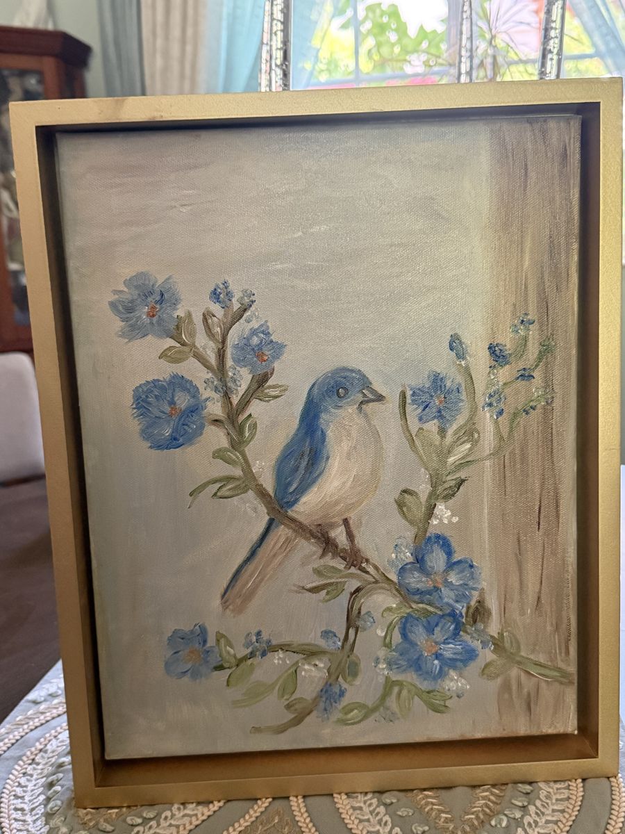 Original painting of a blue sparrow