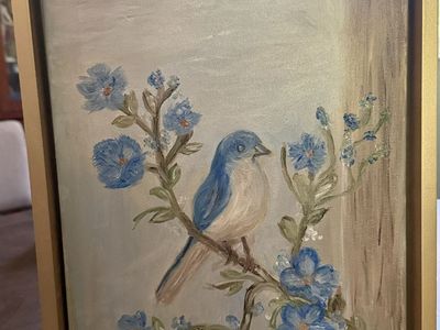 Original painting of a blue sparrow