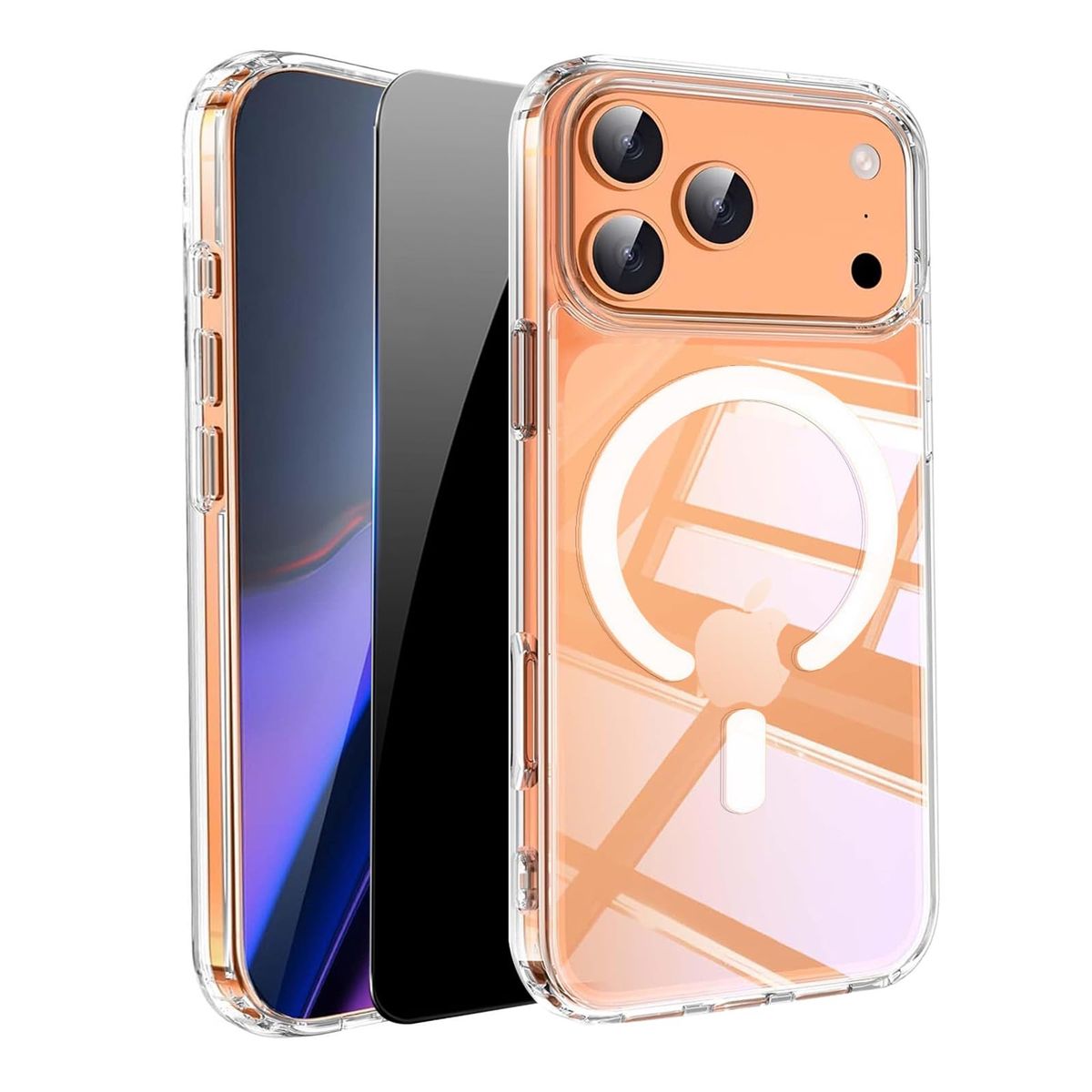 New! vphioxlr Clear Phone Case for iPhone 17 Pro Case Magnetic with Privacy Screen Protector [Anti-Yellowing] Rugged Shockproof