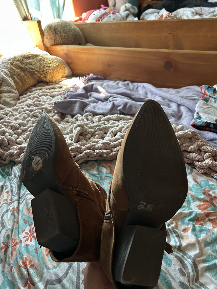 Cute Brown Faux Suede Ankle Boots - Women's Size 11 with Zipper Closure and 2-inch Block Heel