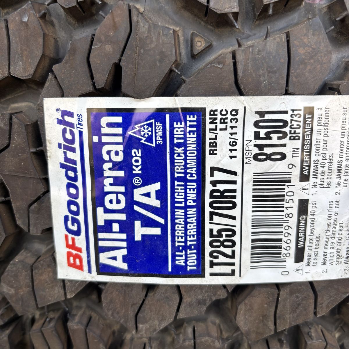 285/70R17 load C Bfgoodrich tires