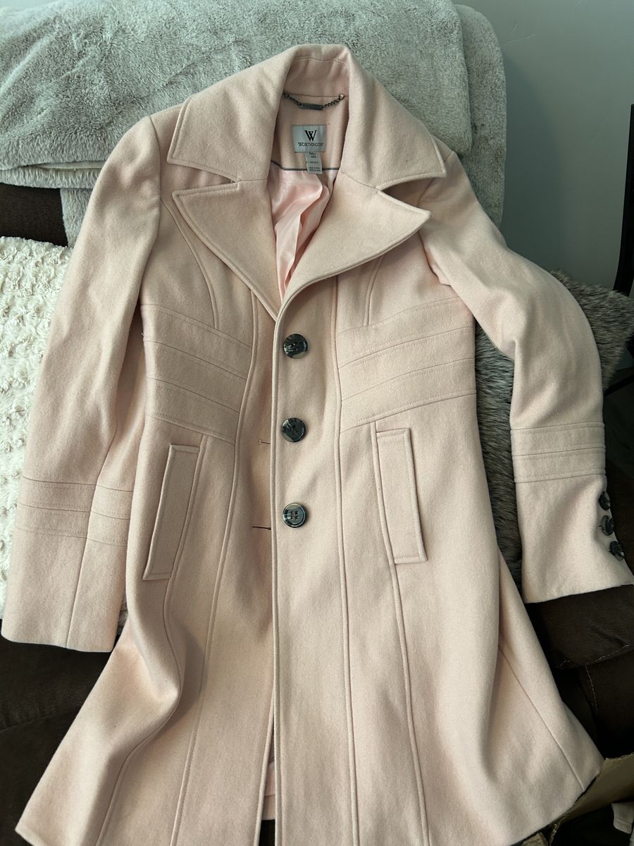 Worthington Light Pink Wool Blend Trench Coat, Size Small - Classic Long Peacoat Style