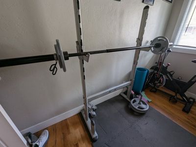 Bench/Squat Rack w/Barbell and Weights
