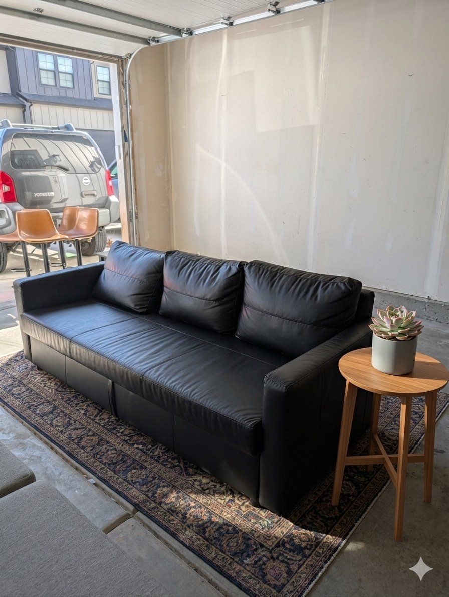 Black leather convertible couch