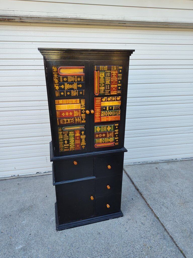 Beautiful Solid Wood Cabinet with Faux Bookshelf E