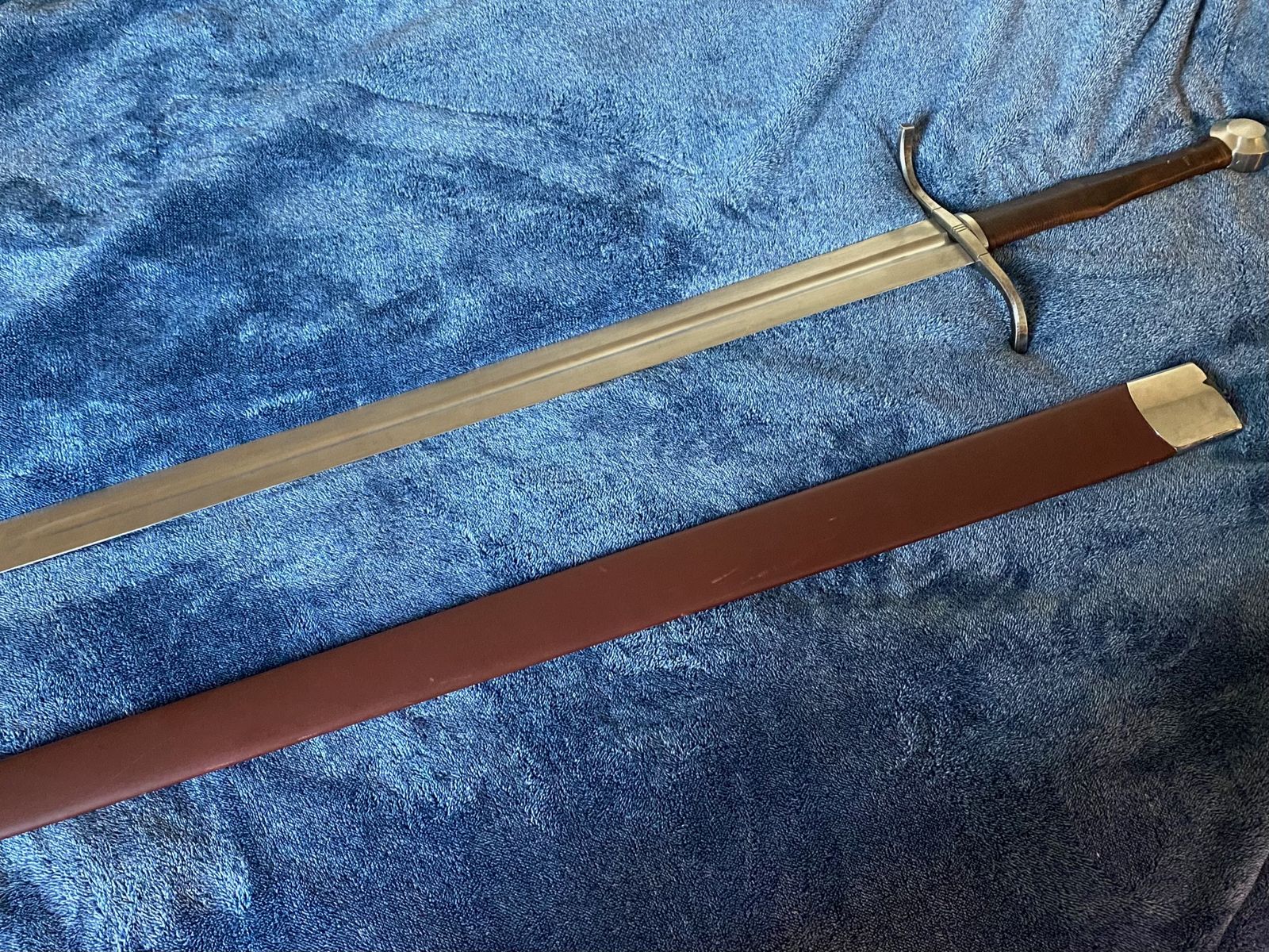 Forged Steel Executioner Hand-and-a-Half Longsword with Brown Leather Scabbard
