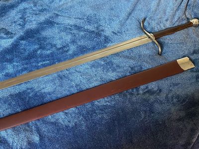 Forged Steel Executioner Hand-and-a-Half Longsword with Brown Leather Scabbard