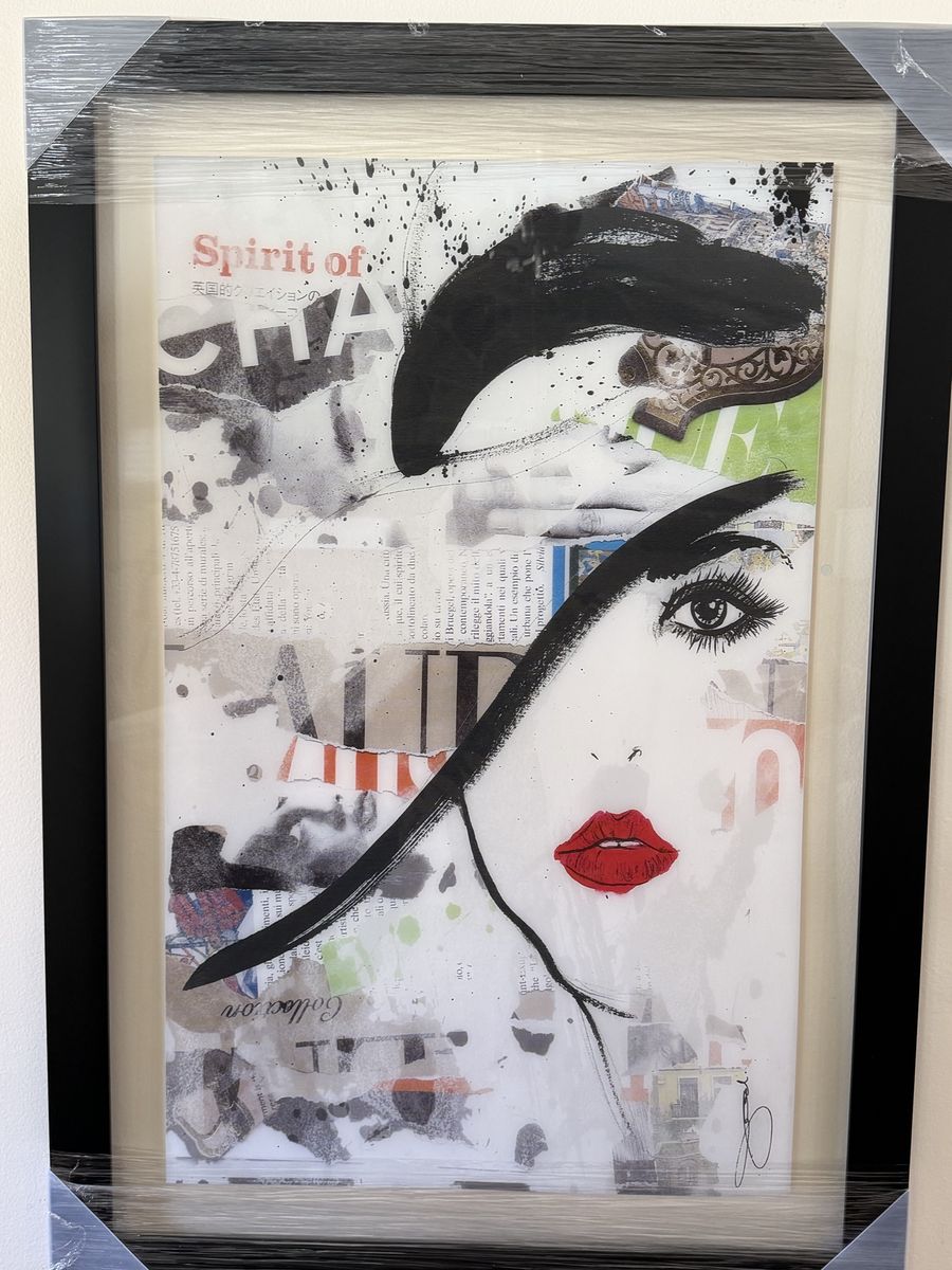 New Framed 'Spirit of' Mixed Media Wall Art Print, Black Frame, Red Lips, Fashion Decor