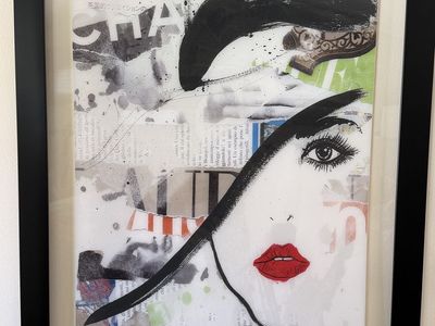New Framed 'Spirit of' Mixed Media Wall Art Print, Black Frame, Red Lips, Fashion Decor