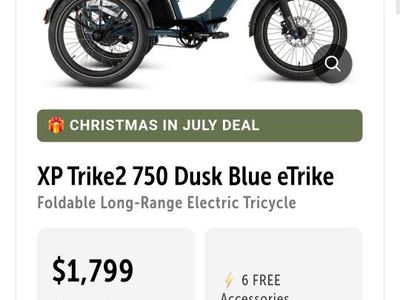 New 0 miles Lectric XP Trike2 750 Dusk Blue Foldable Long-Range Electric Tricycle eTrike