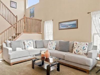 Excellent condition-Spacious L-Shaped Sectional Sofa - Light Gray Fabric Set (Includes pillows, coffee table and floor lamp)