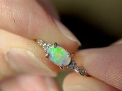 Size 6.5 Lightning Ridge White Crystal Opal Ring