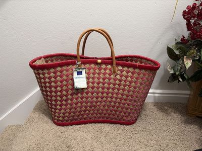 New Pink/Tan Rattan Basket (made In France)