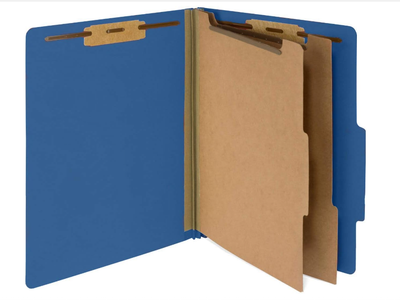 20 Blue Classification Folders with Dividers - Pressboard Classification Folders, 2 Dividers, 2 prong file folders