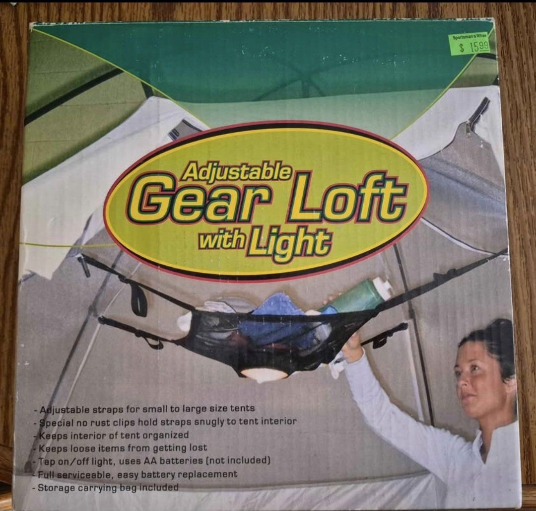 Adjustable Gear Loft with Built-in Tap Light for Camping Tents