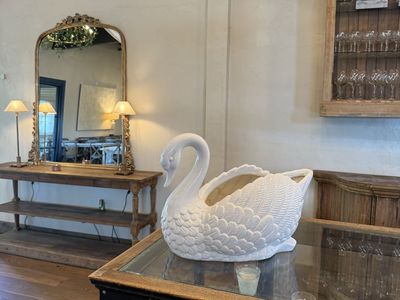 2 WHITE WEDDING SWAN VASES