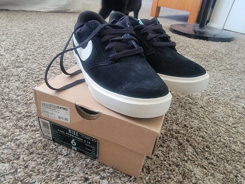 Nike Paul Rodriguez 5 LR Black/Mint Skateboarding Shoes - Youth Size 6/Wmns Sz. 7.5