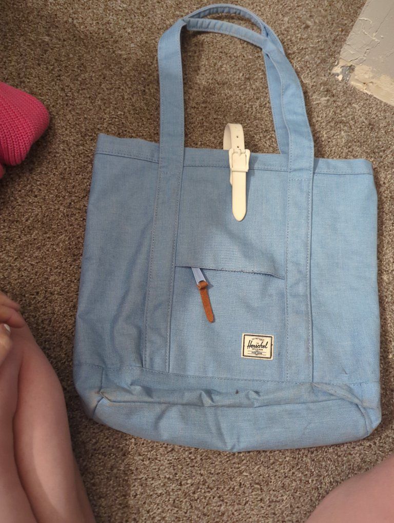 Herschel Supply Co. Light Blue Tote Bag with Front Pocket & Buckle Detail