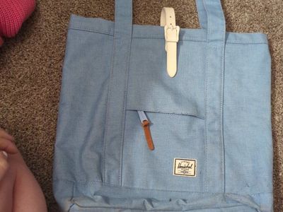 Herschel Supply Co. Light Blue Tote Bag with Front Pocket & Buckle Detail