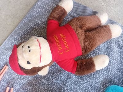 Vintage Knickerbocker Curious George Stuffed Animal Plush Toy Red Shirt 1980s 15"