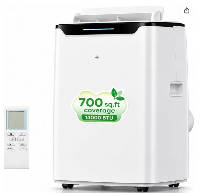 Portable Air Conditioner, 14000 BTU Fast Cooling for Large Rooms up to 700 Sq.Ft, 3-in-1 Energy Efficient Portable AC Unit