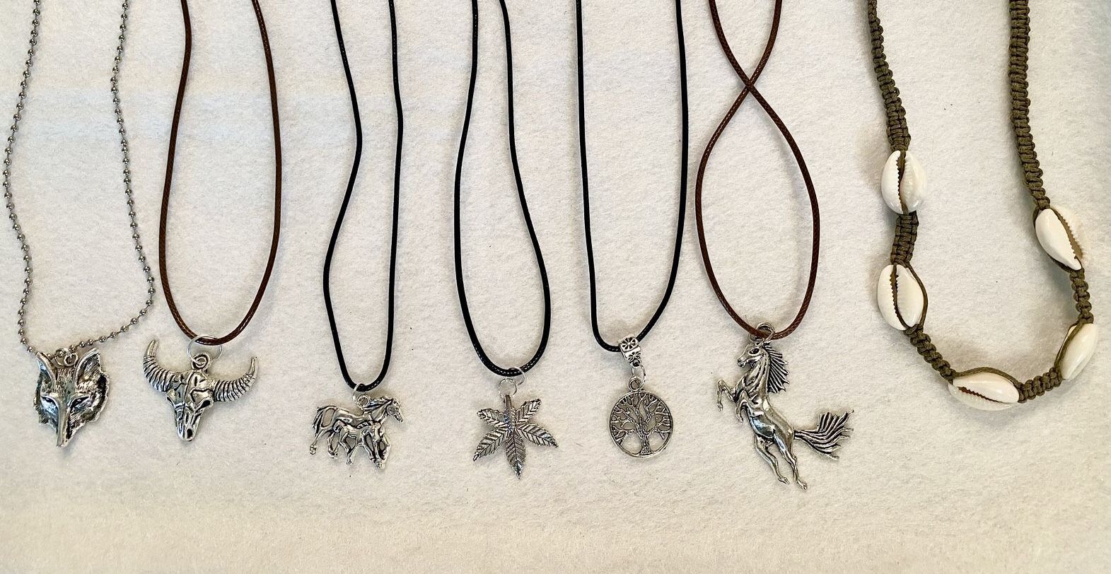 NEW! Unisex Necklaces & Choker - Wolf, Buffalo Skull, Horse, Leaf, Tree Pendants, Cowrie Shell - C PIX