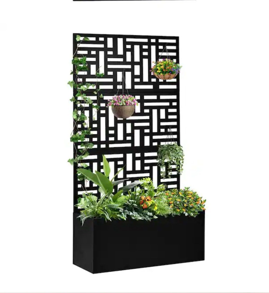 2-in-1 Vertical Garden Planter with Trellis – Black, New #514