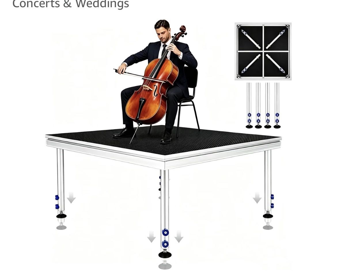 New, Portable Aluminum Stage Platform 48x48in Adjustable Height Riser, concert, weddings, recitals,