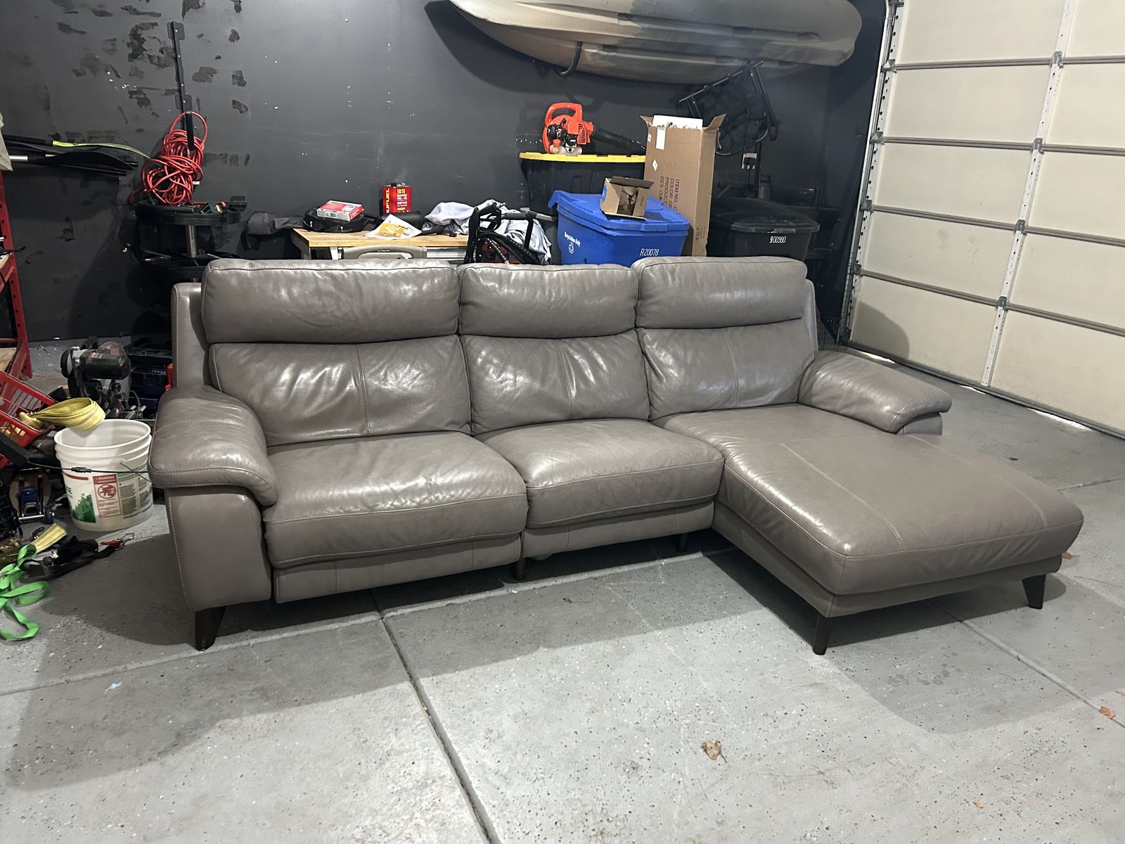 Reclining Genuine Leather Sofa with Chaise Lounger