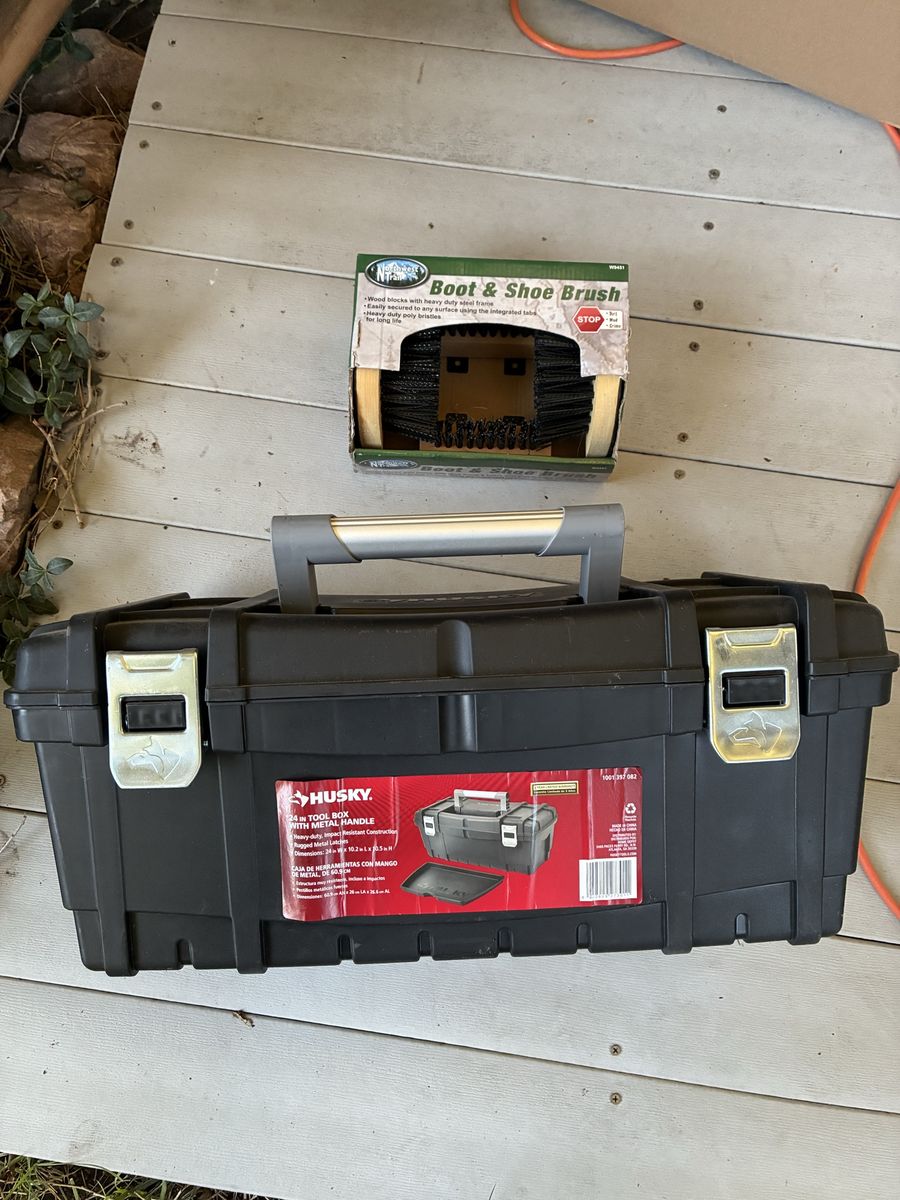 Husky 24 In Tool Box With Metal Handle and Boot Brush Combo