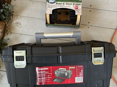 Husky 24 In Tool Box With Metal Handle and Boot Brush Combo