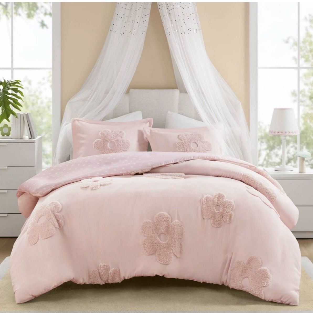 New Girls Room Gracie Pink Reversible 3-Piece Duvet Cover Set Full/Queen