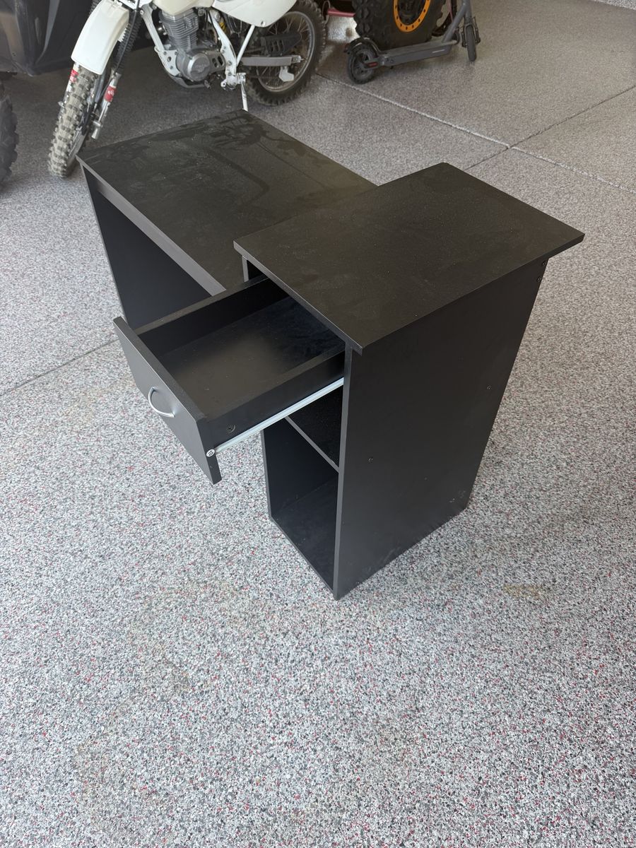 Black Corner Computer Desk with Storage Drawer and Shelves - Modern Home Office Furniture