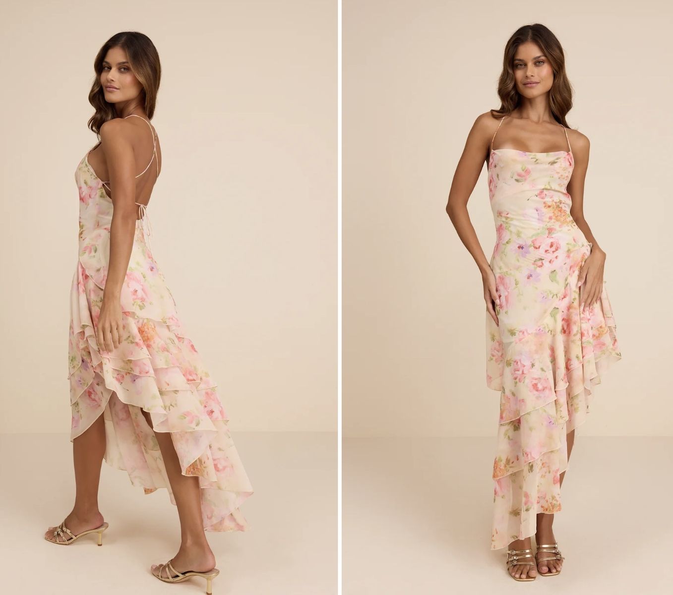 Lulus Floral Print High-Low Ruffle Maxi Dress Size Small