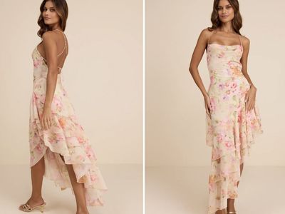 Lulus Floral Print High-Low Ruffle Maxi Dress Size Small