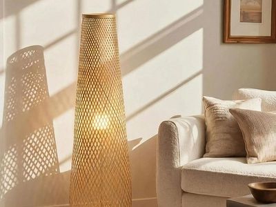 NEW Bamboo Floor Lamp, Natural Handmade Weave Bamboo Floor Lamp Boho Wicker Rattan Floor Lamp Japanese Zen