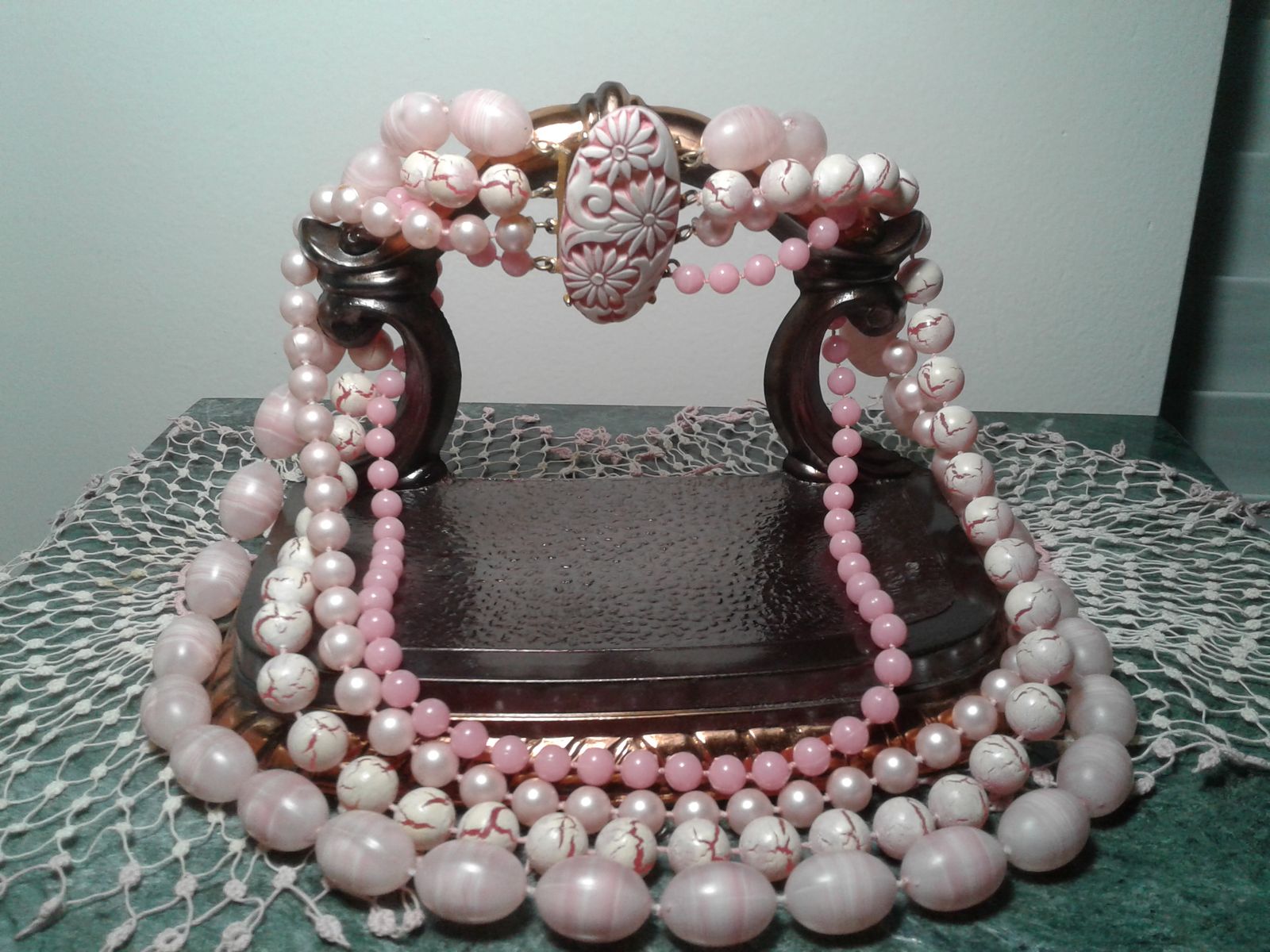 Vintage Flamingo Pink Multi Strand Necklace