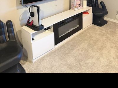 White TV Stand with Built-In Electric Fireplace