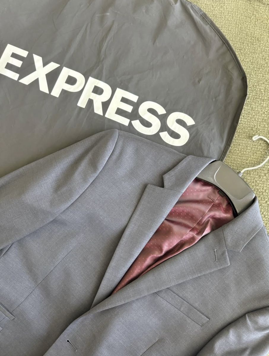 Express Men's Gray Slim Fit Suit Jacket Blazer with Garment Bag