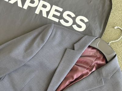 Express Men's Gray Slim Fit Suit Jacket Blazer with Garment Bag