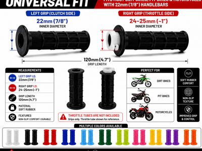 22mm 7/8" Dirt Bike Grips MX Motorcycle Handlebar Soft Rubber Multi Color