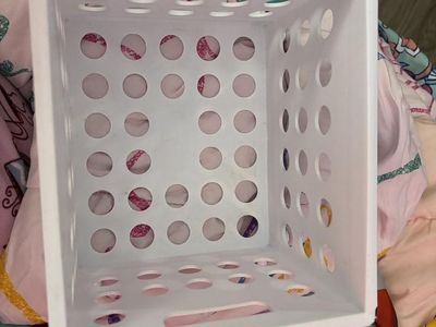 White Plastic Storage Crate Basket Bin, 8" x 8" x 8" Perforated Design Organizer