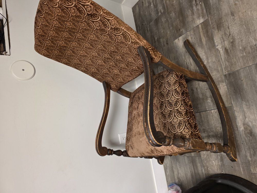 Antique Style Rocking Chair w/ Floral Needlepoint